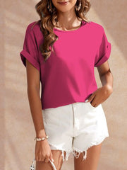 Round Neck Short Sleeve Blouse