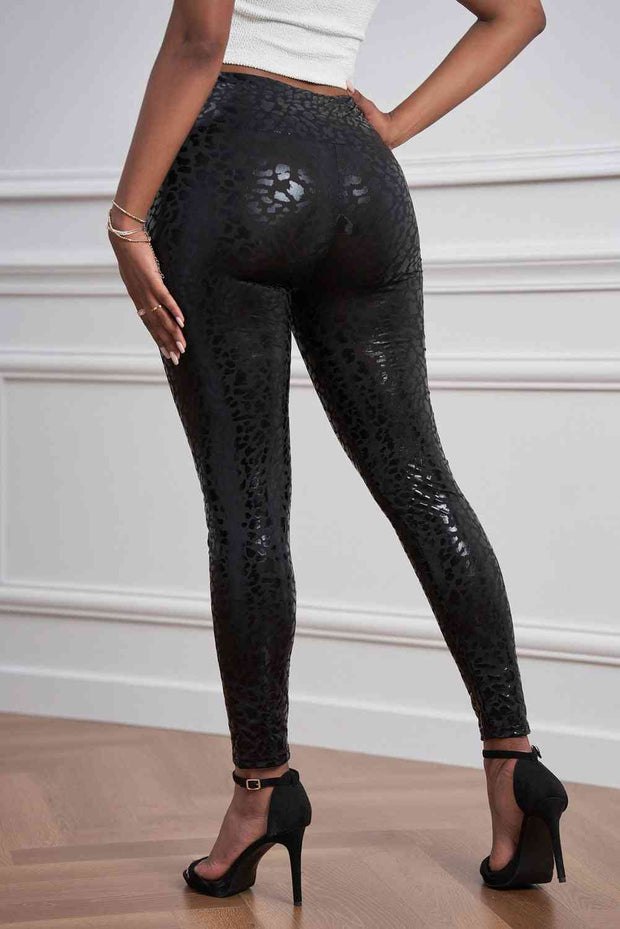 Shiny Textured Black Leggings