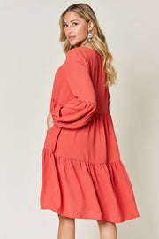 Balloon Sleeve Tiered Dress