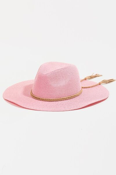 Pink Straw Fedora Hat