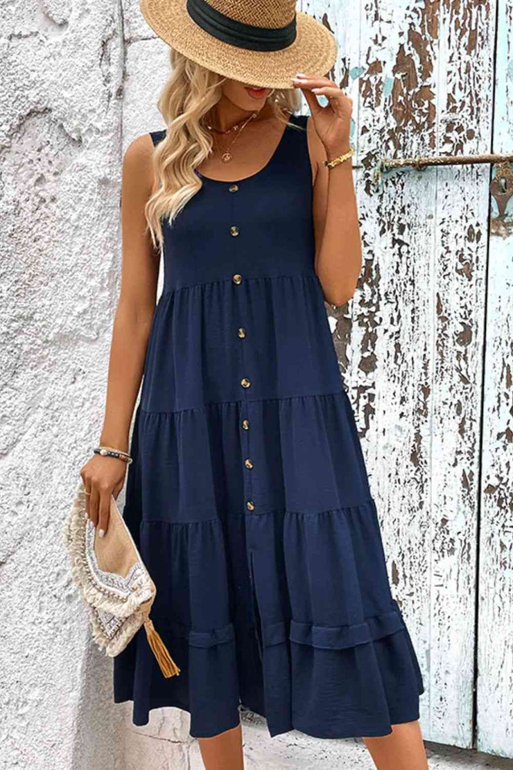 Button up Blue Midi Dress