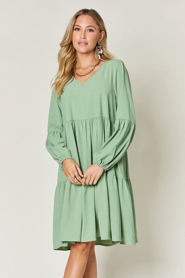 Balloon Sleeve Tiered Dress