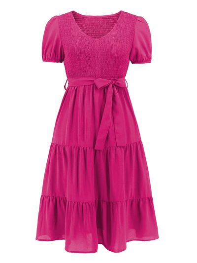 Smocked Short Sleeve Tiered Dress