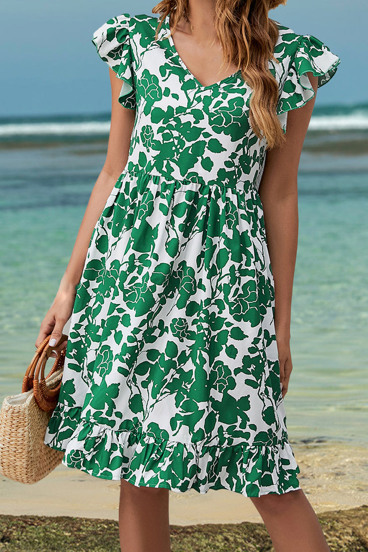 Floral Green Mini  Dress