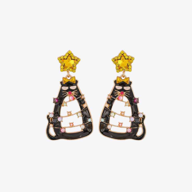 Rhinestone Alloy Cat Earrings