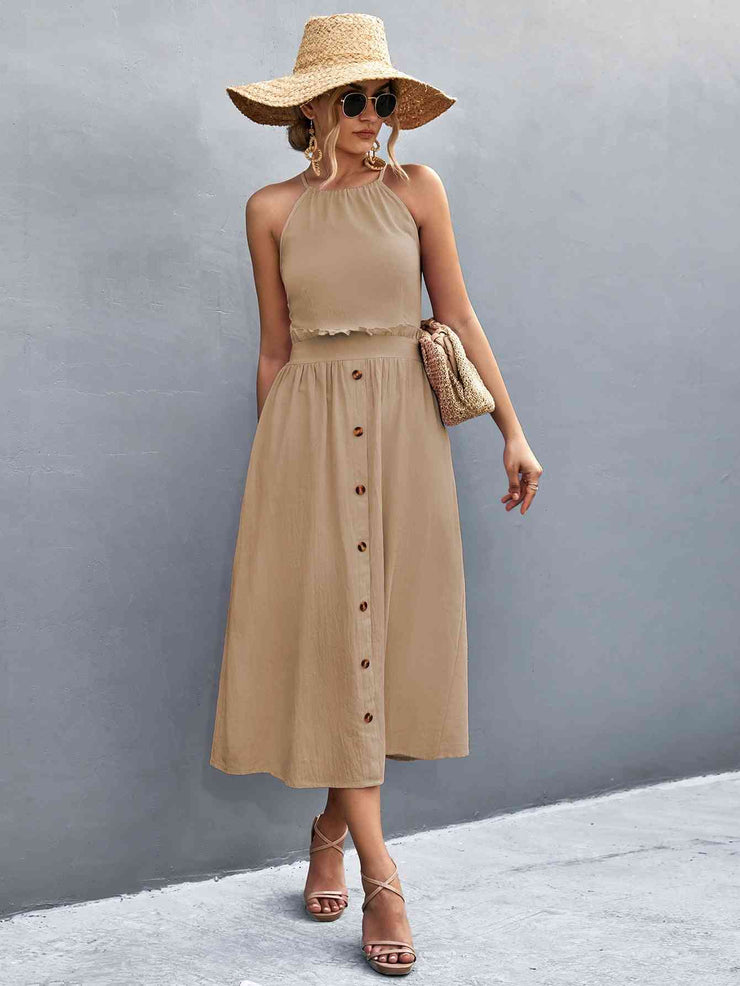 Buttoned Halter Midi Dress