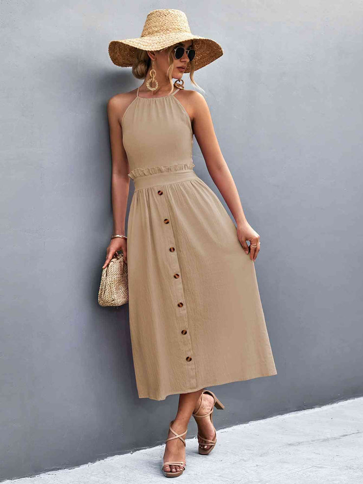 Buttoned Halter Midi Dress