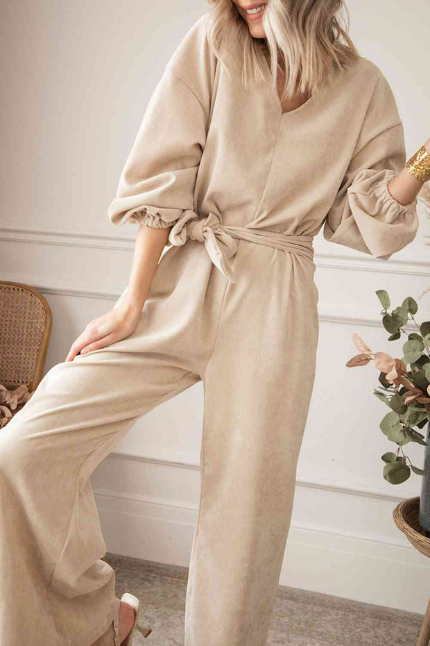 Top Trending V-Neck Tie Waist Wide Leg Jumpsuit For Women