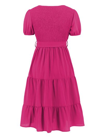 Smocked Short Sleeve Tiered Dress