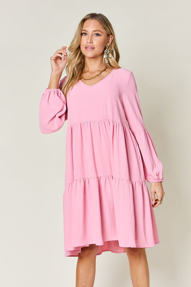 Balloon Sleeve Tiered Dress