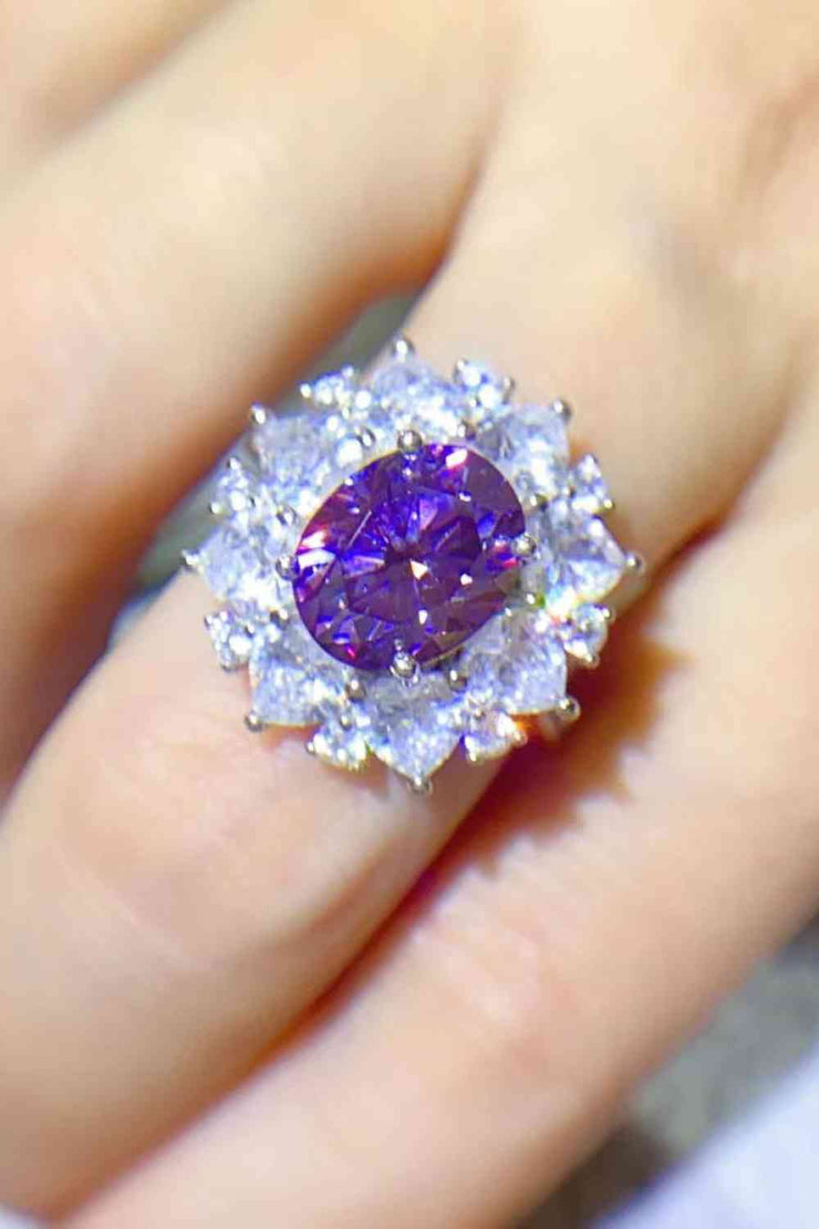 THE AMYTHE 3 Carat Moissanite  Purple Flower Ring