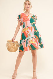 Printed Ruffle Sleeve Dress