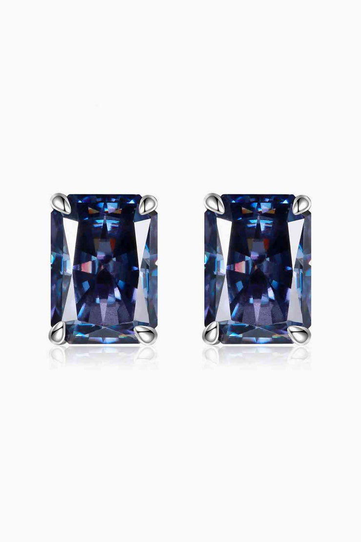 THE MANDA 2 Carat Navy Rectangle Moissanite Stud Earrings