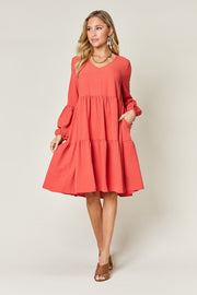 Balloon Sleeve Tiered Dress