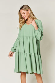 Balloon Sleeve Tiered Dress