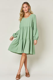 Balloon Sleeve Tiered Dress