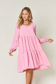 Balloon Sleeve Tiered Dress