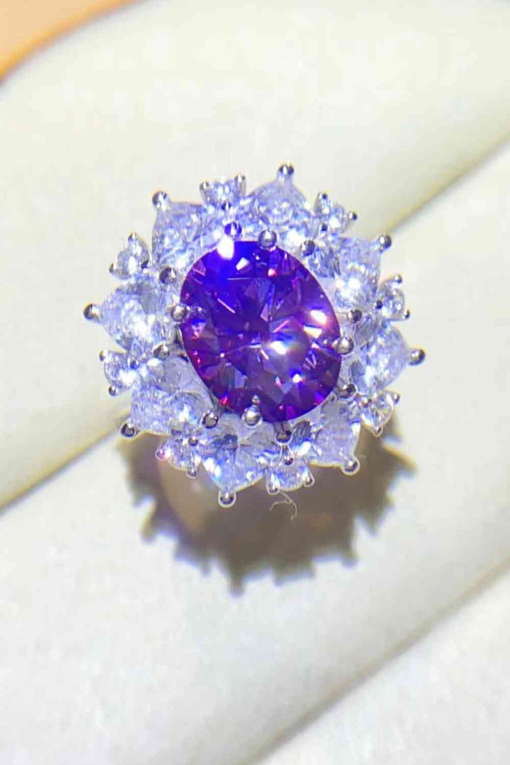 THE AMYTHE 3 Carat Moissanite  Purple Flower Ring
