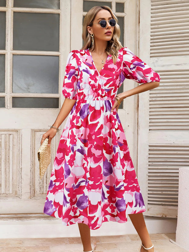 Ruched Floral Midi Dress
