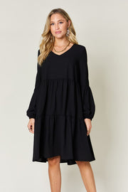 Balloon Sleeve Tiered Dress