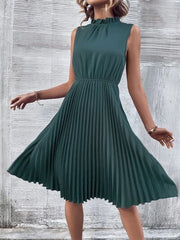 Pleated Mock Neck Dress