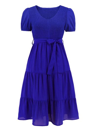 Smocked Short Sleeve Tiered Dress