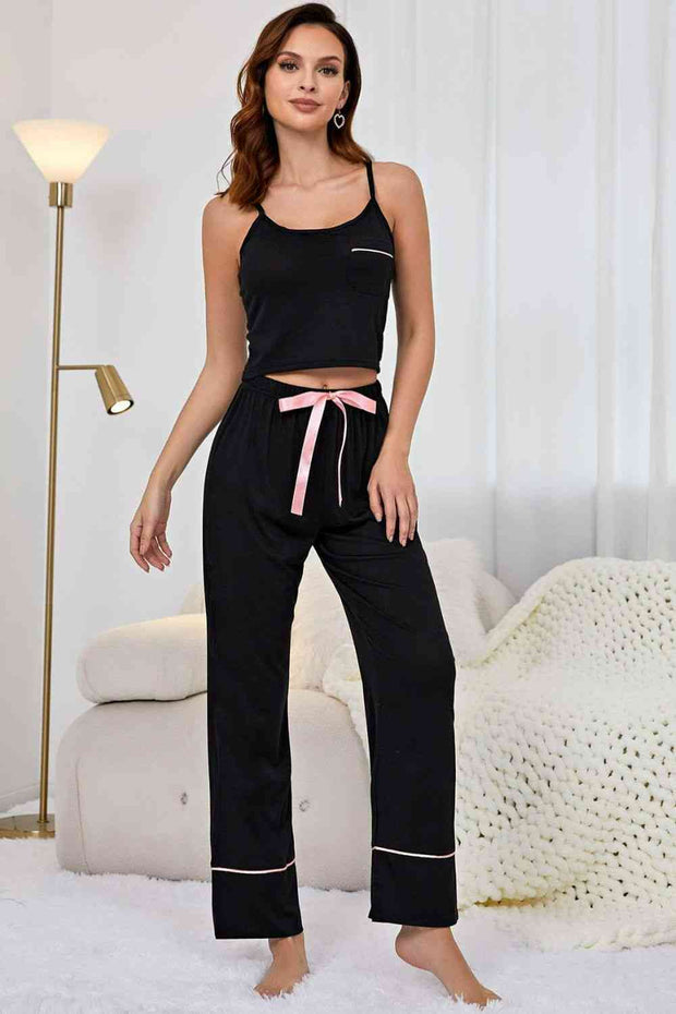 Contrast Trim Cropped Loungewear Set