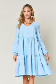 Balloon Sleeve Tiered Dress